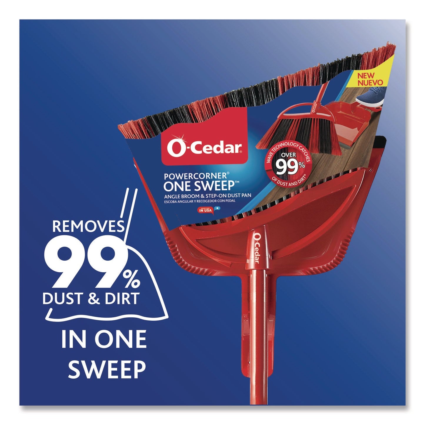 O-Cedar® One Sweep LG Broom with Dustpan, 57" Handle, Red/Black/Gray