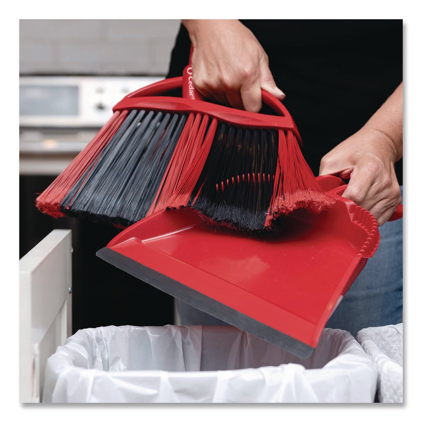 O-Cedar® One Sweep LG Broom with Dustpan, 57" Handle, Red/Black/Gray