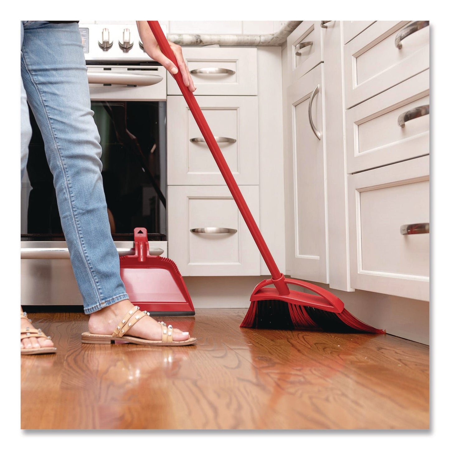 O-Cedar® One Sweep LG Broom with Dustpan, 57" Handle, Red/Black/Gray