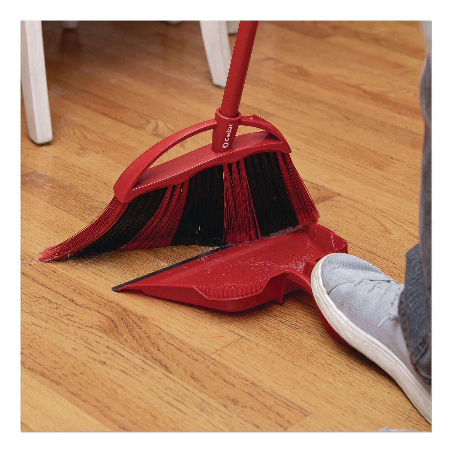O-Cedar® One Sweep LG Broom with Dustpan, 57" Handle, Red/Black/Gray
