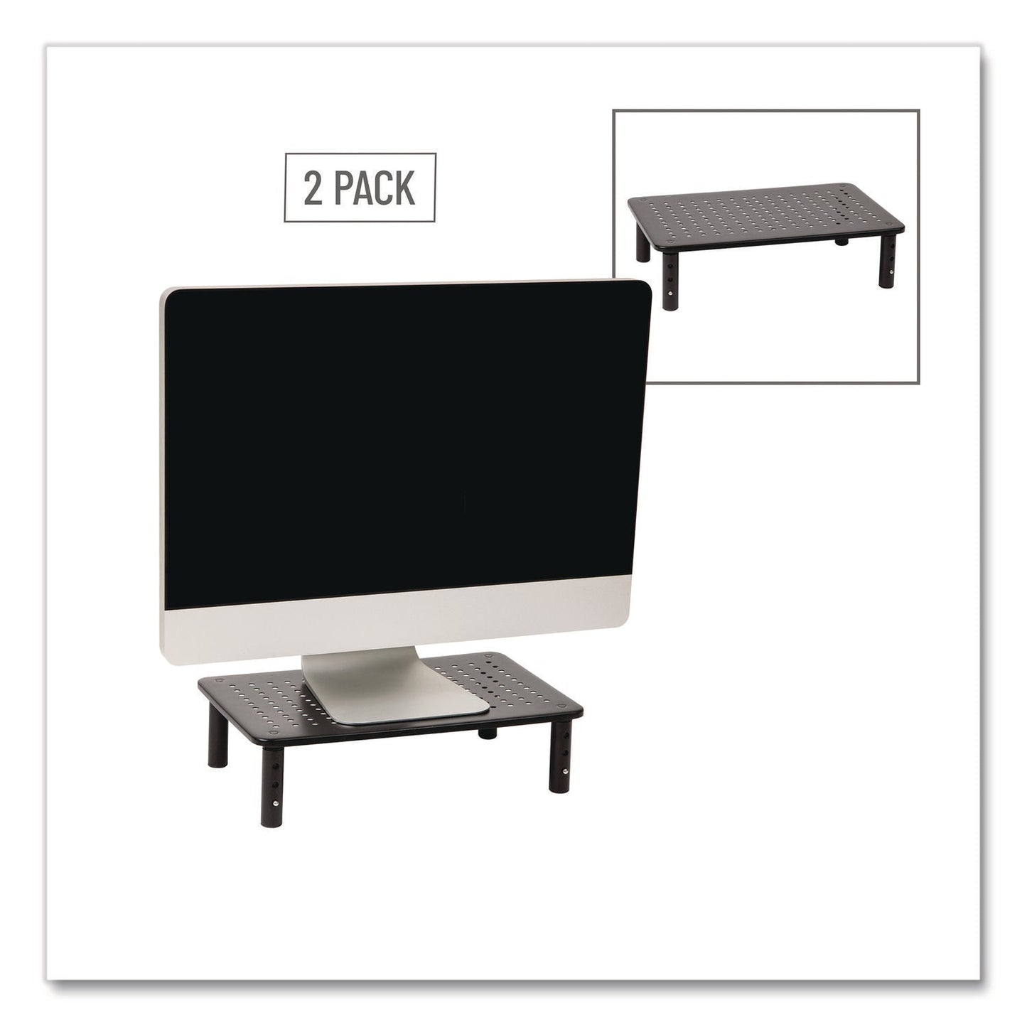 Mind Reader Adjustable Rectangular Monitor Stand, 14.5" x 9.25" x 4" to 5.5", Black, Supports 44 lb, 2/Pack