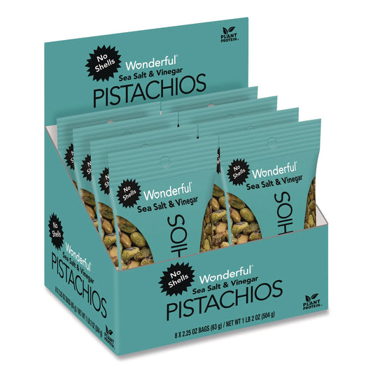 Paramount Farms® Wonderful No Shells Pistachios, Sea Salt and Vinegar, 2.25 oz Bag, 8/Box