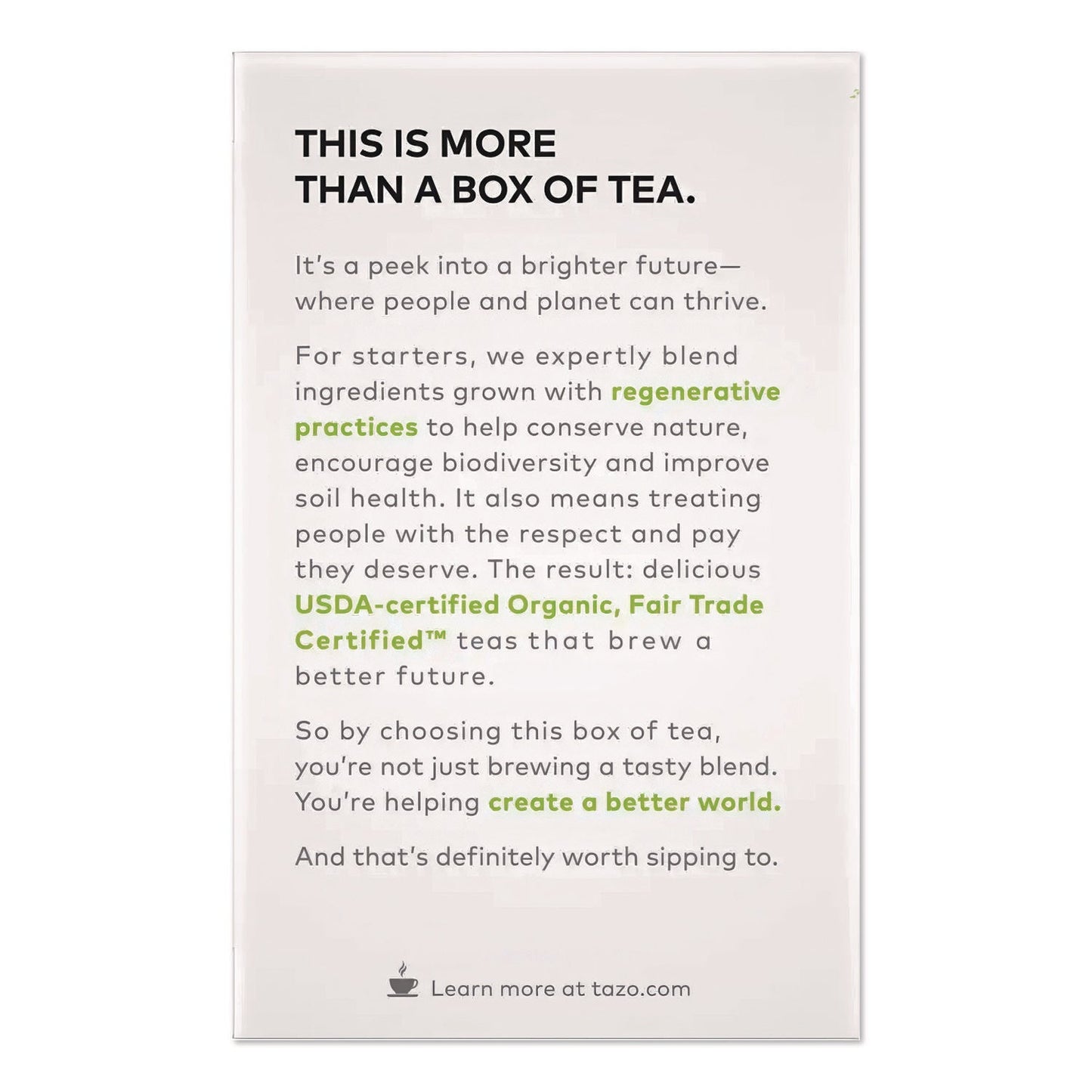 Tazo® Tea Bags, Organic Zen, 16/Box