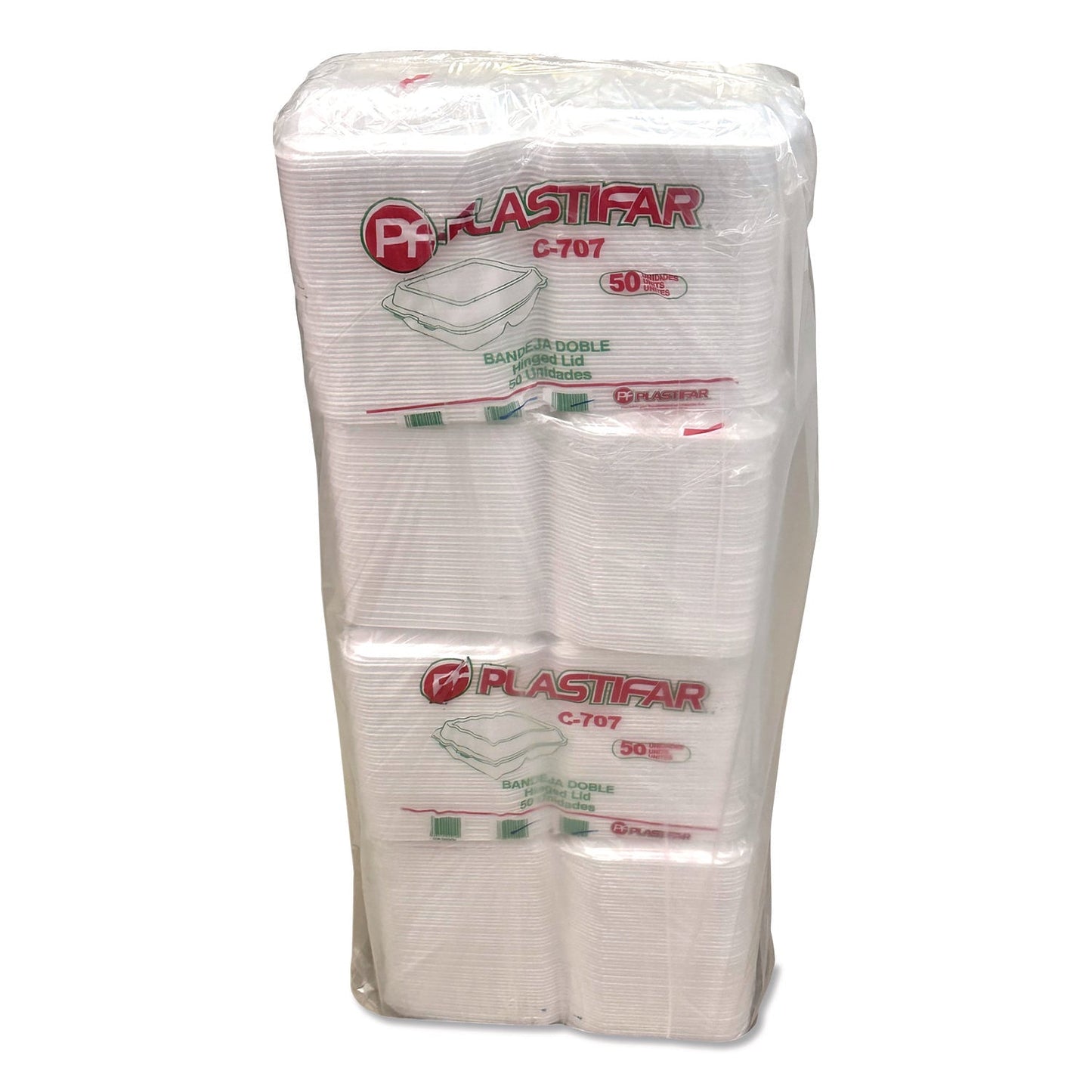 Plastifar Foam Hinged Lid Containers, 3-Compartment, 7.56 x 8.25 x 2.38, White, Foam, 200/Carton