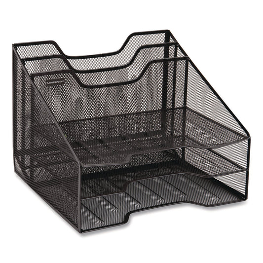 Mind Reader Metal Mesh Vertical File Holder Paper Tray Desktop Organizer, 2-Tier/5-Compartment, Letter Size, 11.25 x 12.5 x 9.5, Black