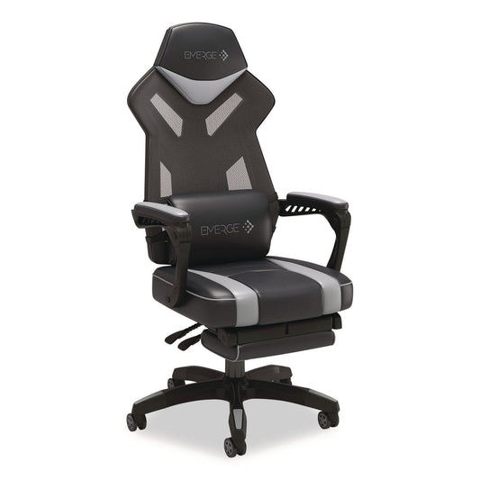 Emerge™ Vomax Bonded Leather Gaming Chair, Supports Up to 275 lb, 18.5" to 22.2" Seat Height, Black/Gray Back/Seat, Black Base