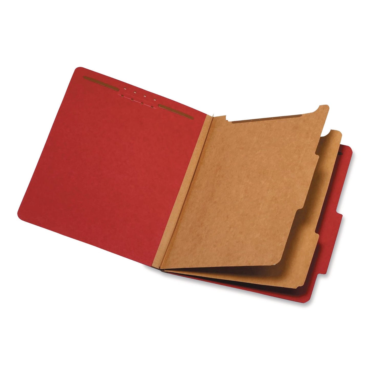 Pendaflex® Colored Pressboard Top Tab Classification Folders, 2.5" Expansion, 2 Dividers, 6 Fasteners, Letter Size, Bright Red, 10/Box