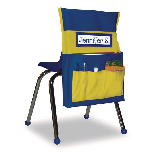 Carson-Dellosa Education Chairback Buddy for Student Chairs with a Back Width Up to 15", Medium, 15 x 1.5 x 19, Fabric, Blue/Yellow