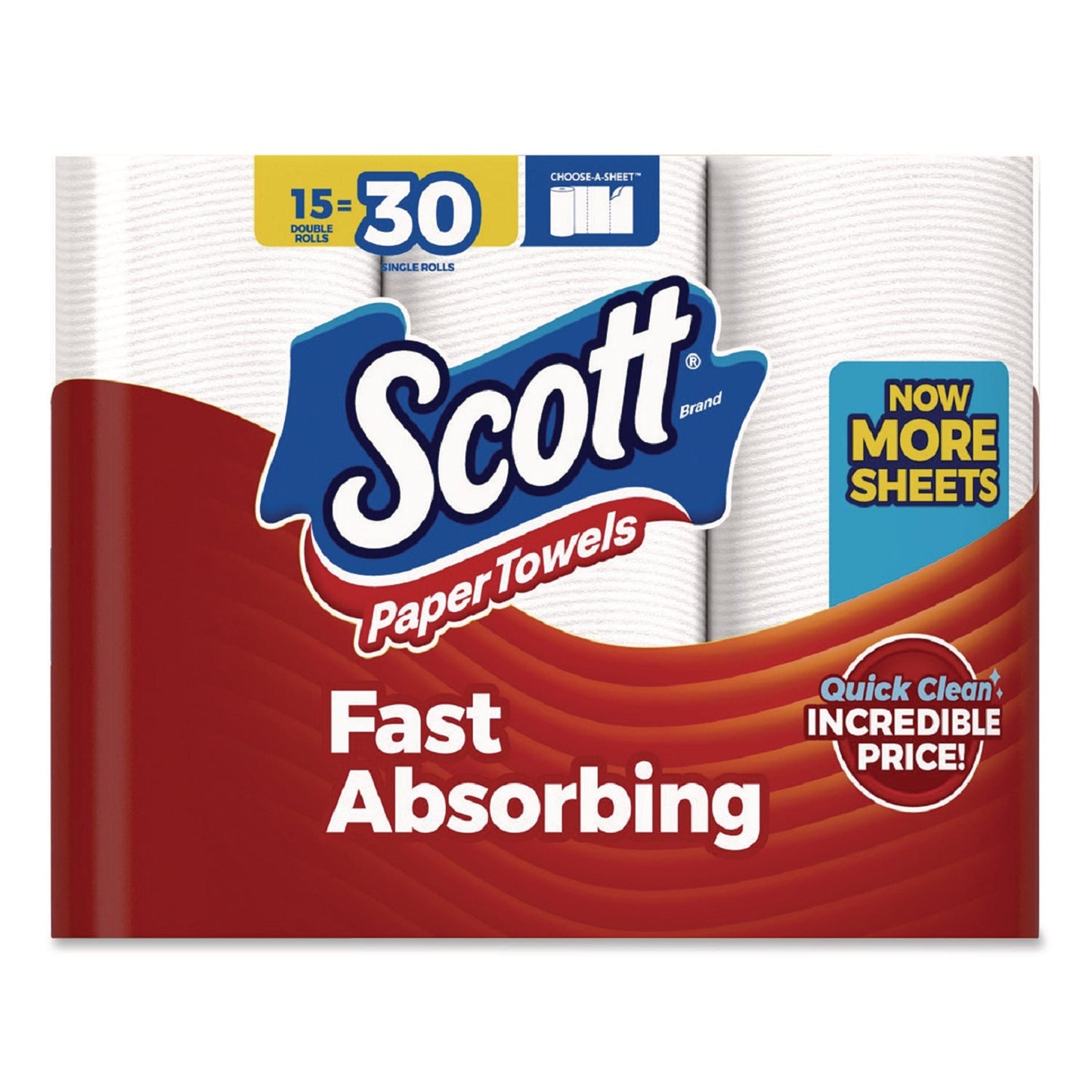 Scott® Choose-A-Sheet Mega Kitchen Roll Paper Towels, 1-Ply, 7.31 x 11, White, 108 Sheets/Roll, 15 Rolls/Pack, 2 Packs/Carton