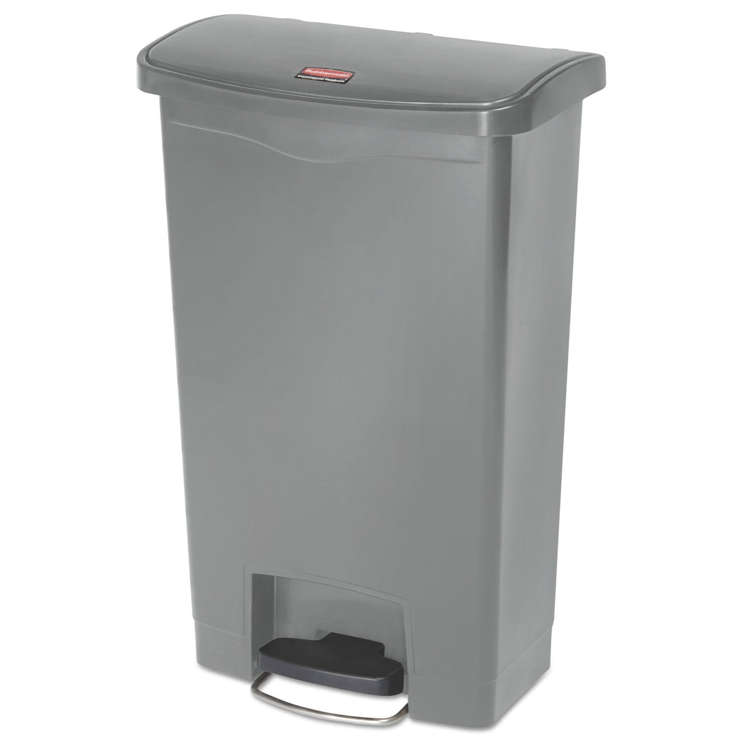 Rubbermaid® Commercial Slim Jim Streamline Resin Step-On Container, Front Step Style, 13 gal, Polyethylene, Gray