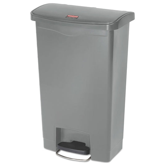 Rubbermaid® Commercial Slim Jim Streamline Resin Step-On Container, Front Step Style, 13 gal, Polyethylene, Gray