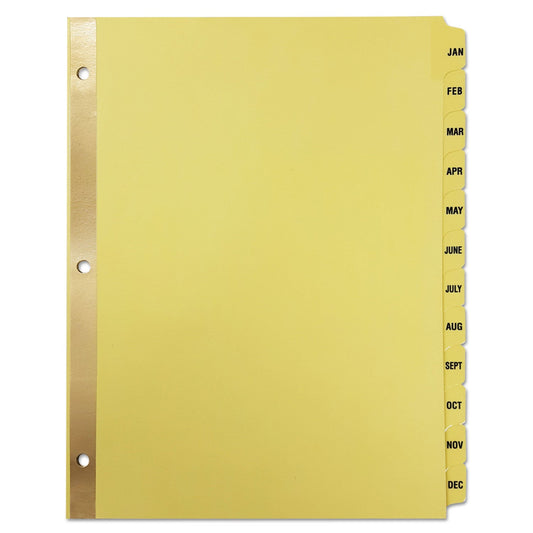 Universal® Deluxe Preprinted Plastic Coated Tab Dividers With Black Printing, 12-Tab, Jan. To Dec., 11 X 8.5, Buff, 1 Set