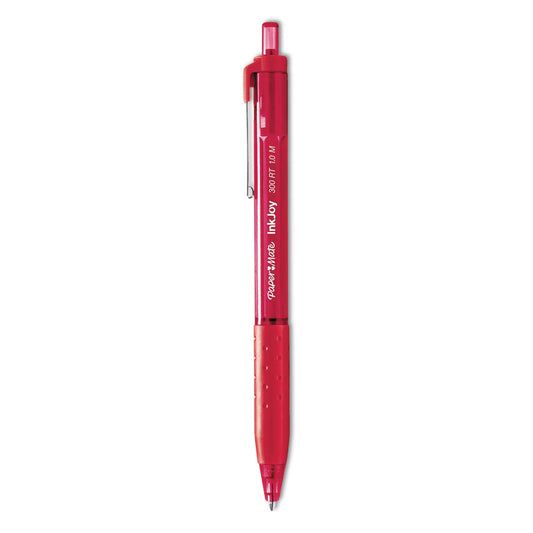 Paper Mate® InkJoy 300 RT Ballpoint Pen, Retractable, Medium 1 mm, Red Ink, Red Barrel, Dozen