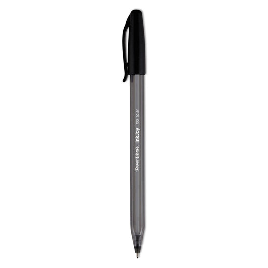 Paper Mate® InkJoy 100 Ballpoint Pen, Stick, Medium 1 mm, Black Ink, Smoke/Black Barrel, Dozen