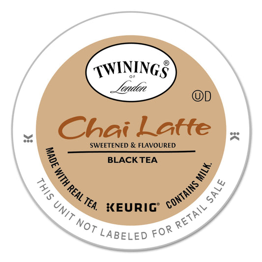 TWININGS® Tea K-Cups, Chai Tea with Non-Fat Milk and Sweetener, 25% Less Sugar, 0.53 oz K-Cups, 22/Box