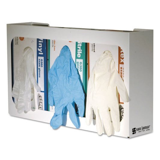 San Jamar® White Enamel Disposable Glove Dispenser, 3-Box, Steel, White, 18 x 3.75 x 10