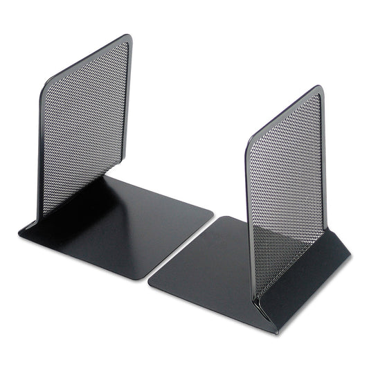 Universal® Metal Mesh Bookends, Nonskid, 5.38 x 5.38 x 6.75, Black, 1 Pair