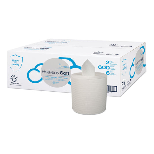 Papernet® Heavenly Soft Center-Pull Towel, Special Micro Embossing, 2-Ply, 7.6 x 9, White, 600 Sheets/Roll, 6 Rolls/Carton