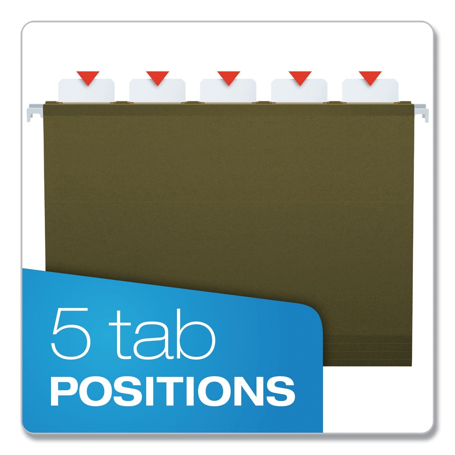 Pendaflex® Ready-Tab Reinforced Hanging File Folders, Letter Size, 1/5-Cut Tabs, Standard Green, 25/Box