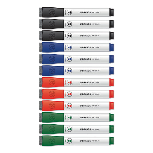U Brands Chisel Tip Low-Odor Dry-Erase Markers With Erasers, Broad Chisel Tip, Assorted Colors, 12/pack