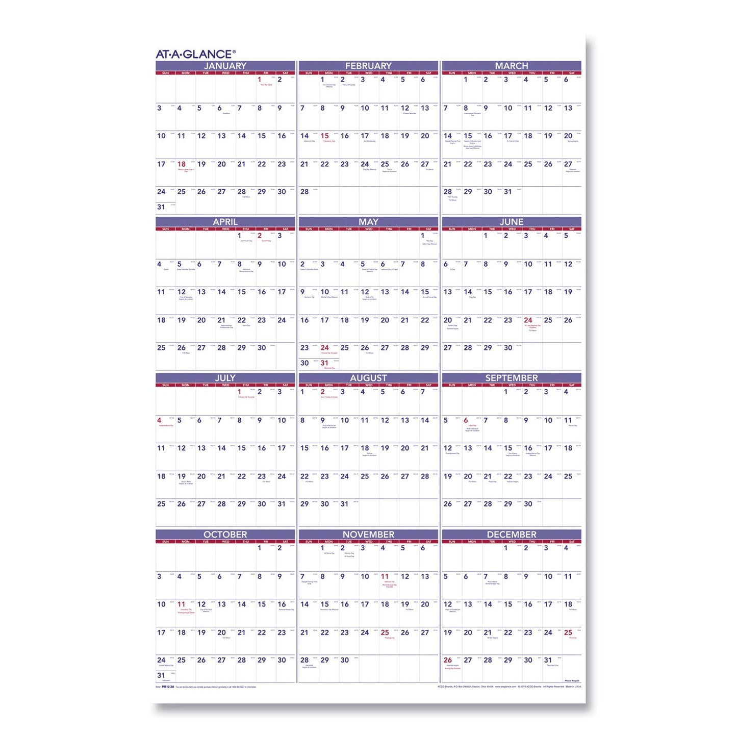 AT-A-GLANCE® Yearly Wall Calendar, 24 x 36, White Sheets, 12-Month (Jan to Dec): 2025