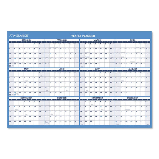 AT-A-GLANCE® Horizontal Reversible/Erasable Wall Planner, 48 x 32, White/Blue Sheets, 12-Month (Jan to Dec): 2025