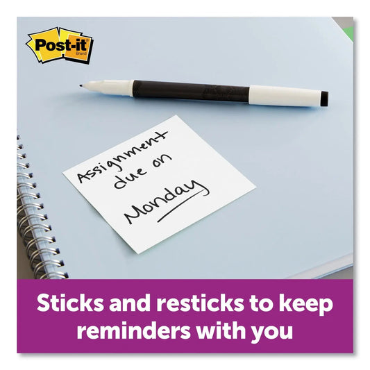 Post-it® Notes Super Sticky Self-Stick Notes 3" x 3", White, 90 Sheets/Pad, 8 Pads/Pack