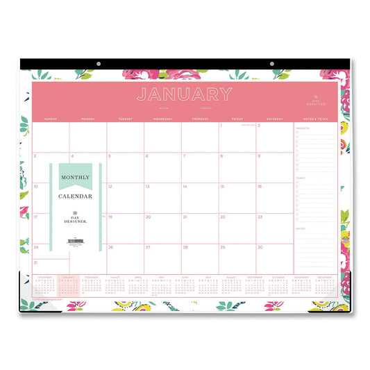 Blue Sky® Day Designer Peyton Desk Pad Calendar, Floral Artwork, 22 x 17, Black Binding, Clear Corners, 12-Month (Jan to Dec): 2025