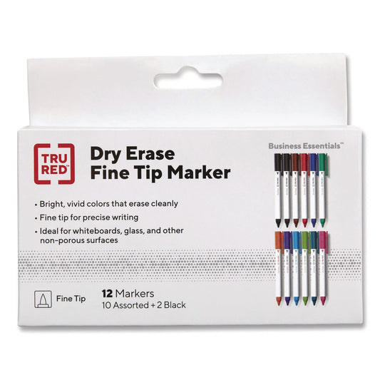 TRU RED™ Dry Erase Marker, Pen-Style, Fine Bullet Tip, Assorted Colors, 12/pack