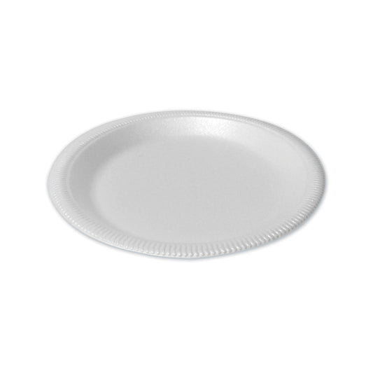 Plastifar Foam Dinnerware, Plate, 9" dia, Poly Bag, White, 125/Sleeve, 4 Sleeves/Pack