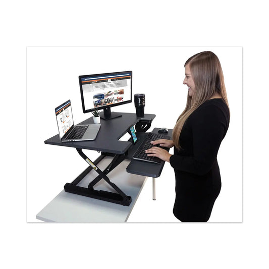 Victor® High Rise Height Adjustable Standing Desk With Keyboard Tray, 31" X 31.25" X 5.25" To 20", Gray/black