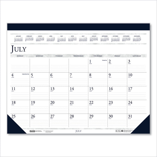 House of Doolittle™ Recycled Academic Desk Pad Calendar, 22 x 17, White/Blue Sheets, Blue Binding/Corners, 14-Month (July to Aug): 2024 to 2025
