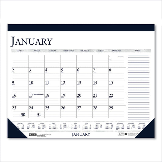 House of Doolittle™ Recycled Two-Color Monthly Desk Pad Calendar with Notes Section, 18.5 x 13, Blue Binding/Corners, 12-Month (Jan-Dec): 2025