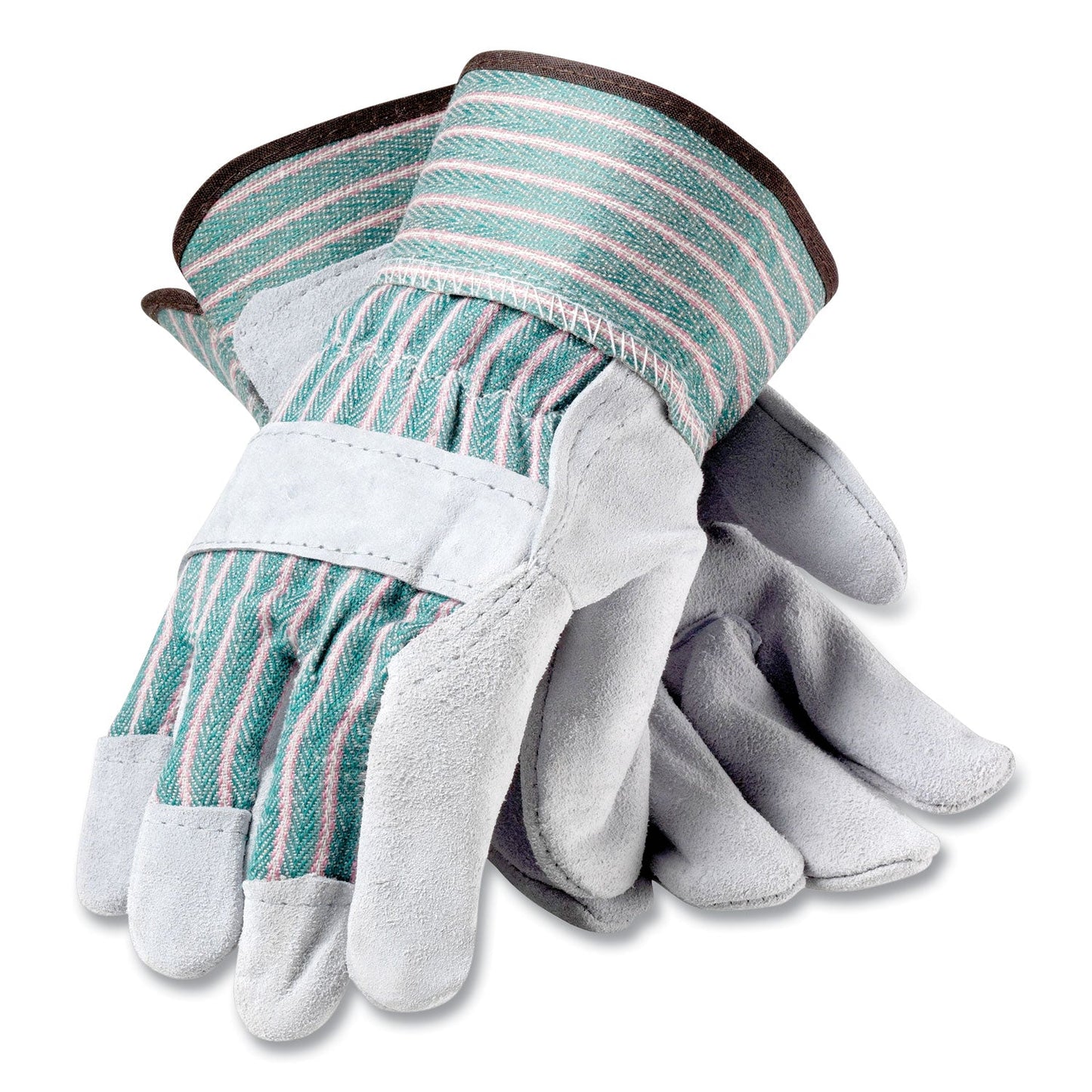 PIP Bronze Series Leather/fabric Work Gloves, Medium (size 8), Gray/green, 12 Pairs