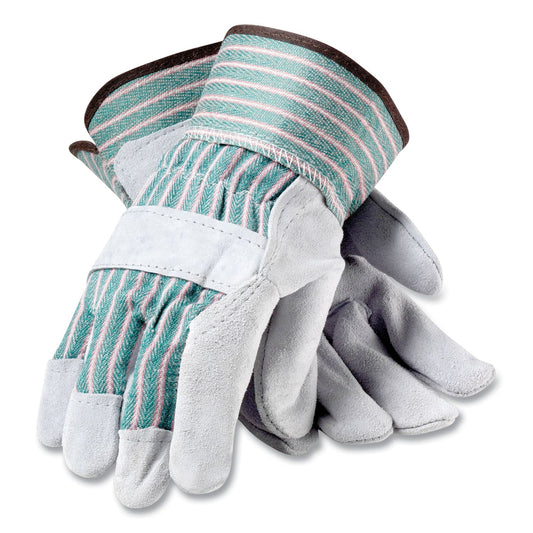 PIP Bronze Series Leather/fabric Work Gloves, Medium (size 8), Gray/green, 12 Pairs