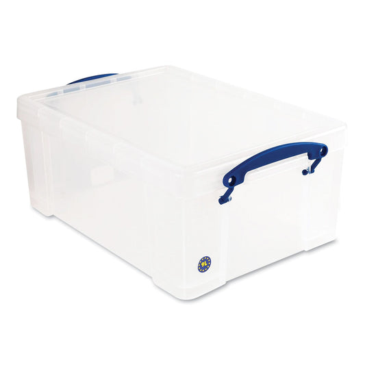 Really Useful Box® Snap-Lid Storage Bin, 2.38 Gal, 10.25" X 14.5" X 6.25", Clear/blue