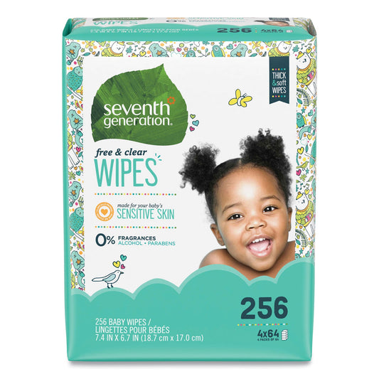 Seventh Generation® Free and Clear Baby Wipes, Refill, 7 x 7, Unscented, White, 256/Pack