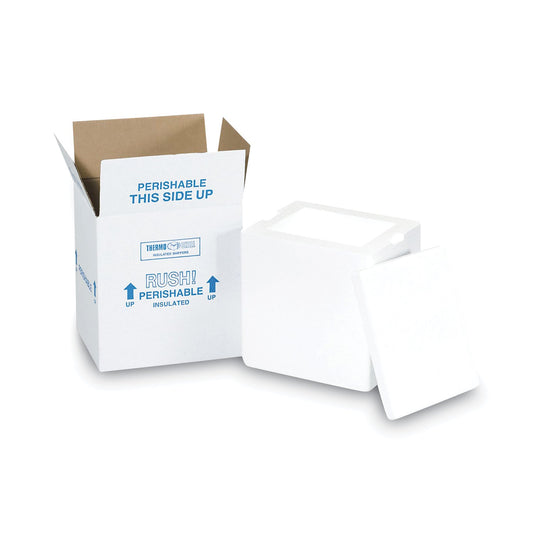 The Packaging Wholesalers® Insulated Shipping Container, 1.5" Foam Insert, 9" x 11" x 15", White/Blue