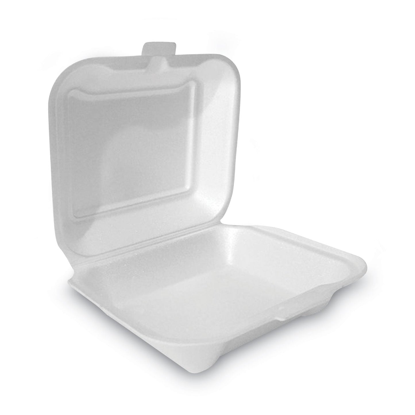 Plastifar Foam Hinged Lid Container, Secure One Tab Latch, Poly Bag, 7.81 X 8.75 X 3.38, White, 100/sleeve, 2 Sleeves/bag, 1 Bag/pack