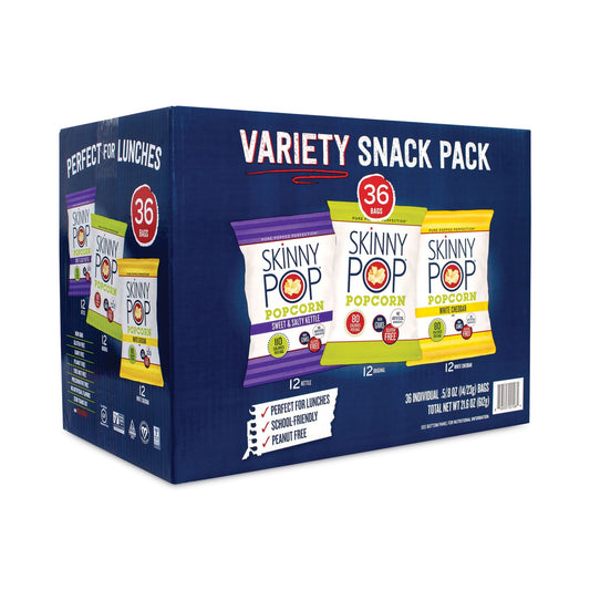 SkinnyPop® Popcorn Popcorn Variety Snack Pack, 0.5 oz Bag, 36 Bags/Carton
