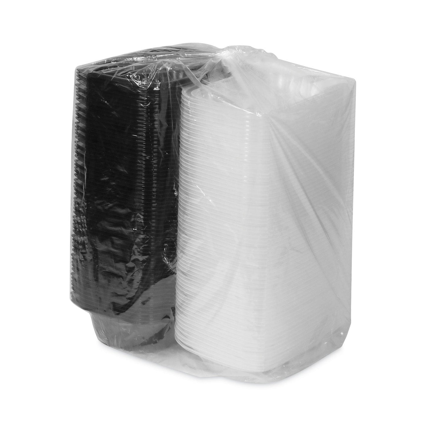 Pactiv Evergreen EarthChoice Vented Dual Color Microwavable Hinged Lid Container, 34 oz, 9 x 6 x 3, Black/Clear, Plastic, 140/Carton