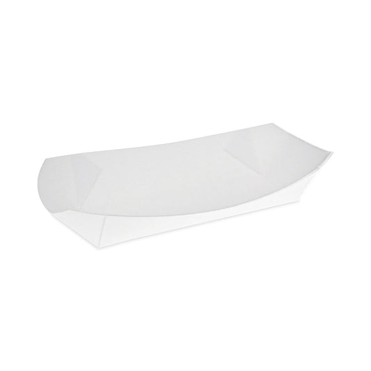 Pactiv Evergreen Paperboard Boat Basket, Hot Dog Tray with Perforations, 7.04 x 1.75 x 1.43, White, Paper, 1,000/Carton