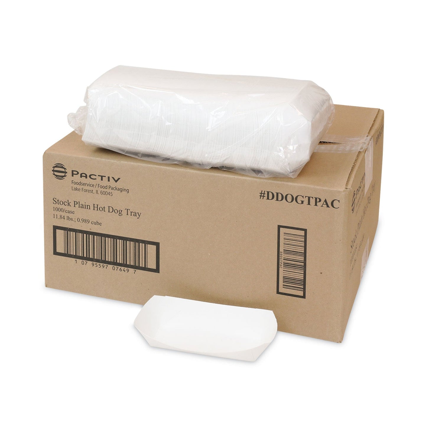 Pactiv Evergreen Paperboard Boat Basket, Hot Dog Tray with Perforations, 7.04 x 1.75 x 1.43, White, Paper, 1,000/Carton