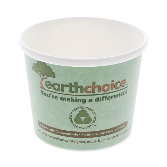 Pactiv Evergreen EarthChoice Compostable Soup Cup, Medium, 12 oz, 3.63" Diameter x 3.63" h, Teal, Paper, 500/Carton