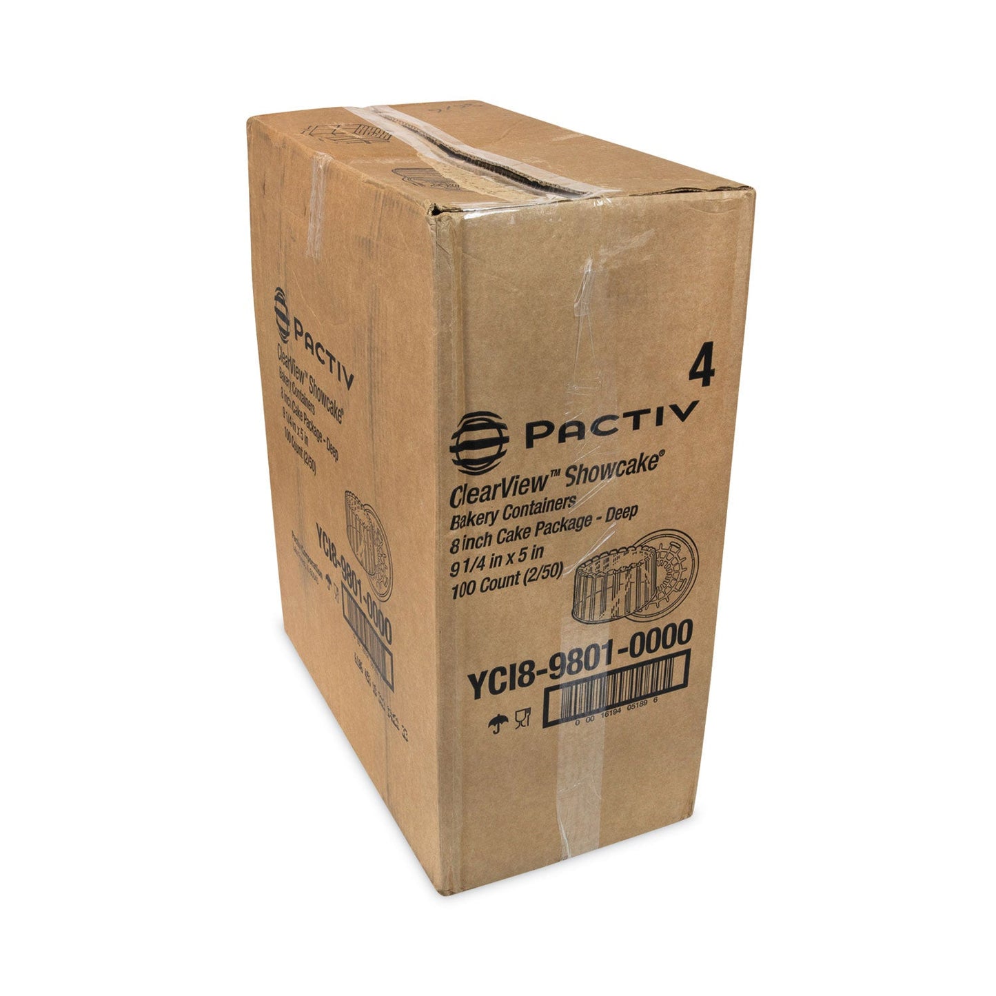Pactiv Evergreen Plastic Cake Container, Deep 8" Cake Container, 9.25" Diameter x 5" h, Clear, 100/Carton