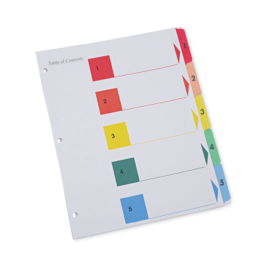 Universal® Deluxe Table Of Contents Dividers For Printers, 5-Tab, 1 To 5; Table Of Contents, 11 X 8.5, White, 6 Sets