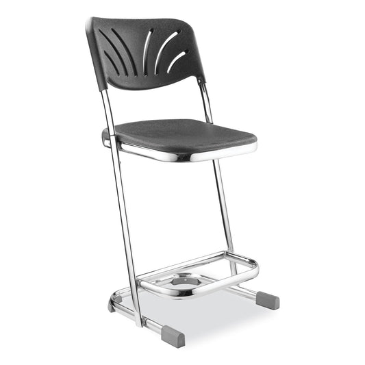 NPS® 6600 Series Elephant Z-Stool With Backrest, Supports Up to 500 lb, 22" Seat Height, Black Seat, Black Back, Chrome Frame
