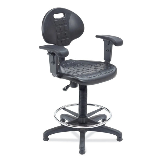NPS® 6700 Series Adjustable Height Polyurethane Task Stool with Arms, Supports Up to 300 lb, 22" to 32" Seat Height, Black
