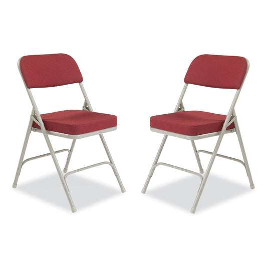 NPS® 3200 Series Premium Fabric Dual-Hinge Folding Chair, Supports Up to 300 lb, Burgundy Seat, Burgundy Back, Gray Base, 2/Carton