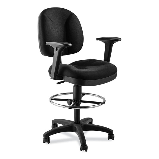 NPS® Comfort Task Stool with Arms, Supports Up to 300 lb, 25.5" to 35.5" Seat Height, Black Seat, Black Back, Black Base